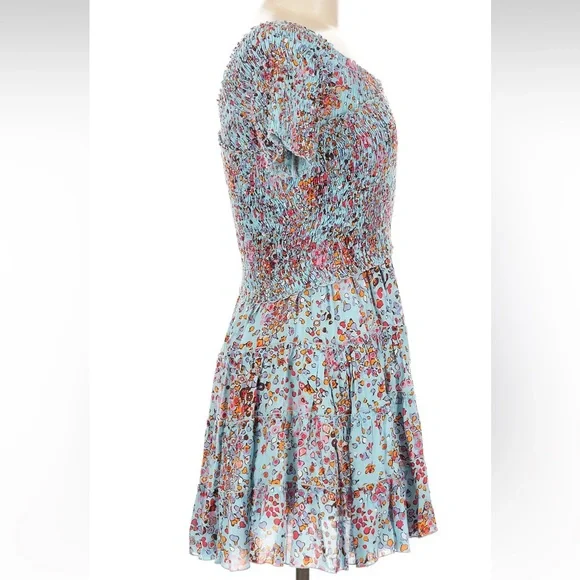 Poupette St Barth Soledad Mini Dress Medium Sky Blue Murrina Smocked - Picture 4 of 11